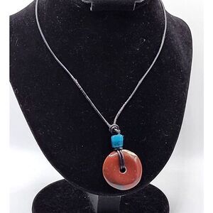 Red Jasper Agate Pendant Necklace 24in
